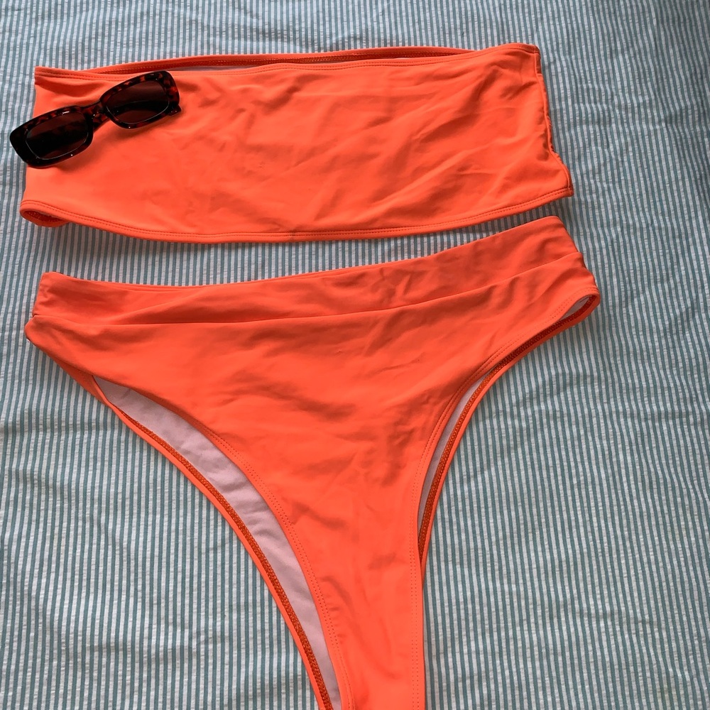 Fluorescent orange band bikini, size 3X